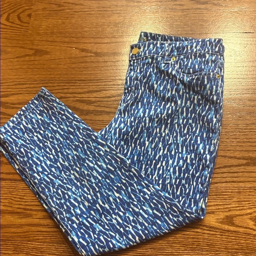 Michael Kors women’s Blue white Patterned skinny ankle Jeans cotton spandex 12